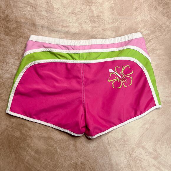Vintage Y2K No Boundaries Pink Floral Mini Board Shorts Pink Swimwear Surfer - Picture 1 of 8